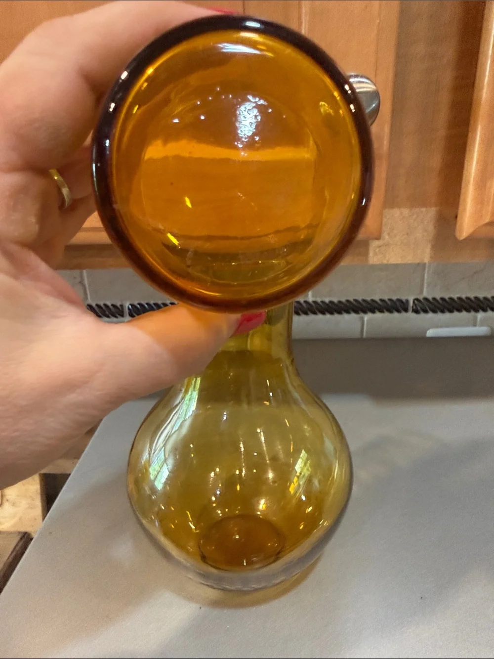 Amber Glass Decorative Carafe with Matching Glass  - Bedside or Barware